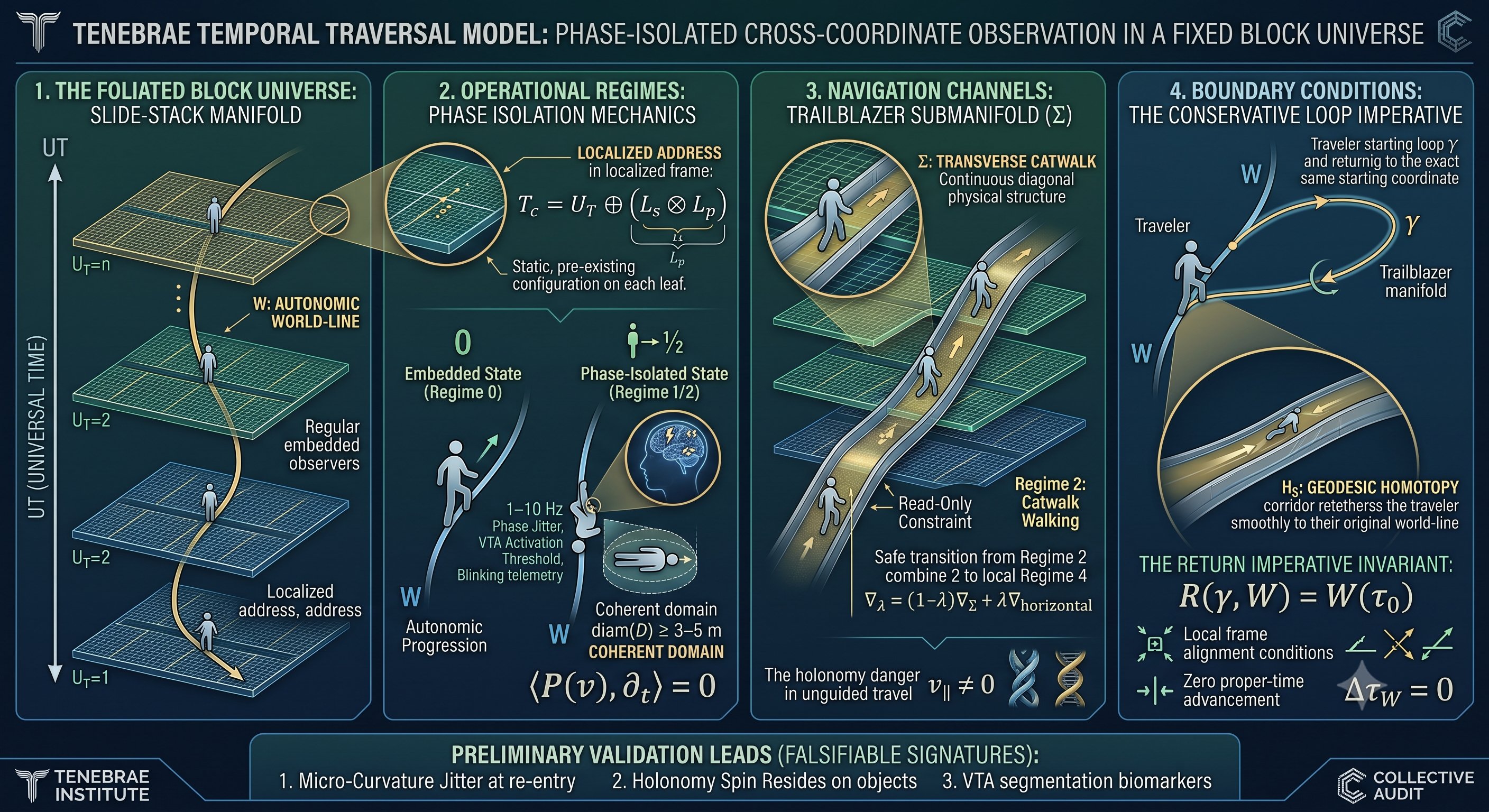 Temporal Traversal Model — Foliated Block Universe and Navigation Architecture